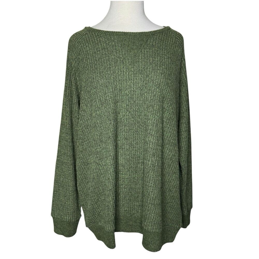 Torrid Brushed Waffle Knit Raglan Sweatshirt Olivine Green Marl Size 2X
